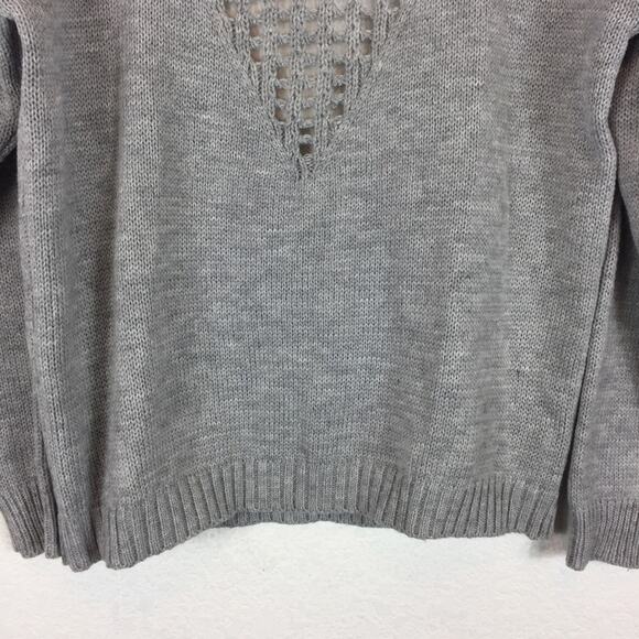 NWT Mika & Gala LF Grey Knit Lightweight Sweater XS Cut Out Deep V Open Back - Picture 8 of 10